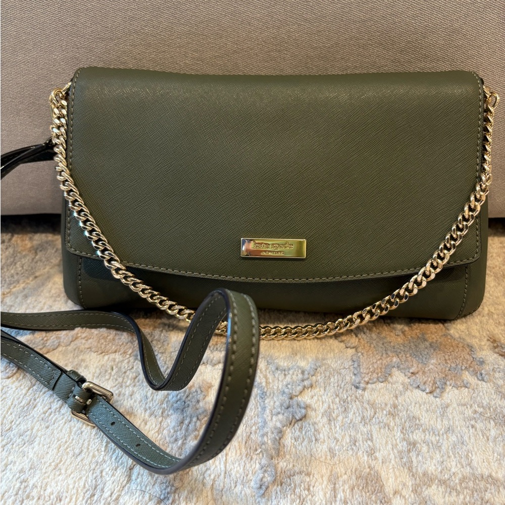 Kate Spade Green Gold Crossbody Bag with Elegant Chain